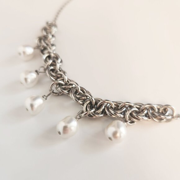 Vintage Antique silver and natural pearls necklace with a small silver chain - Picture 4 of 8